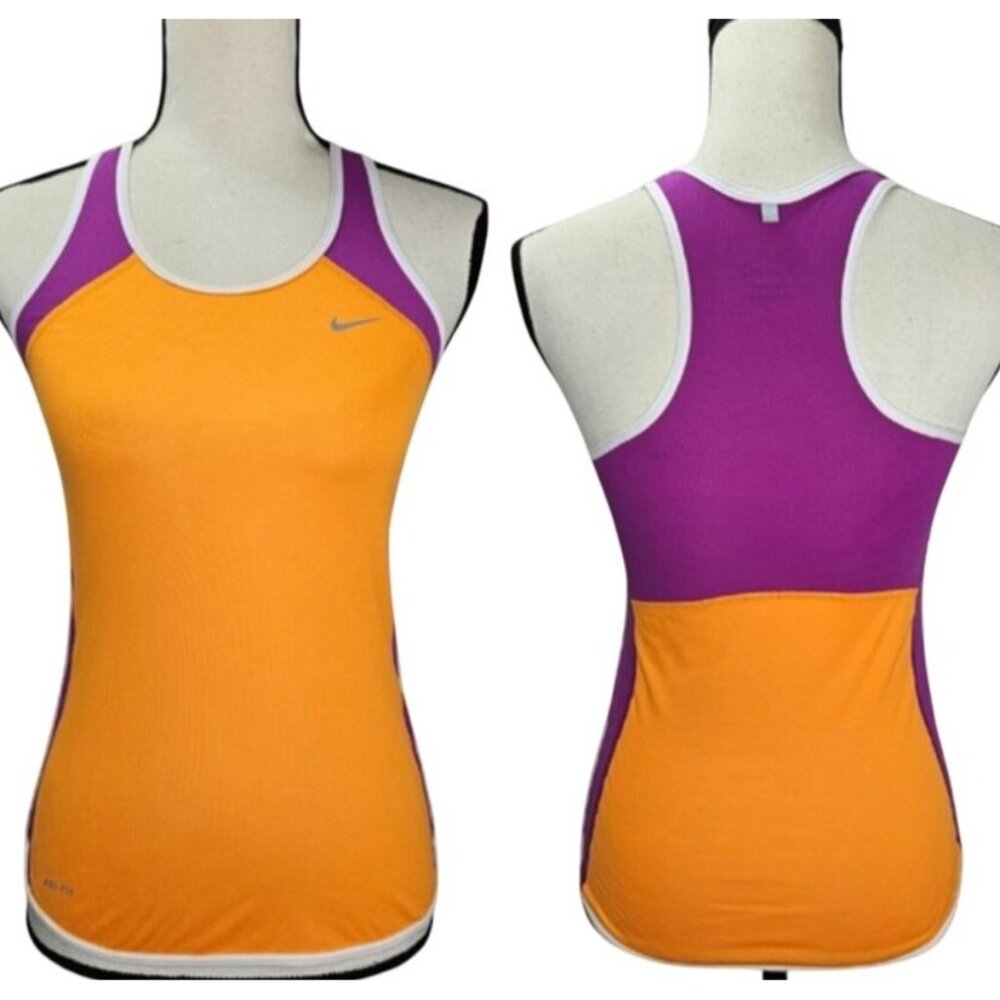 Nike Dri-Fit Women's Purple Orange Color Block Racerback Athletic Tank Top M - Picture 2 of 10